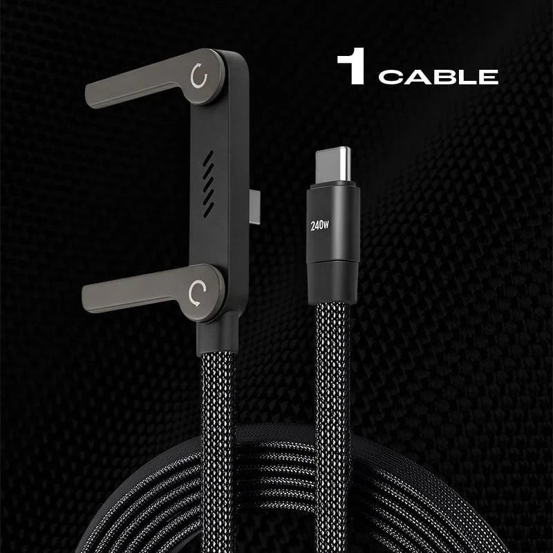 USB-C Charging Cable with Phone Stand 240W Fast Charging | 1.5m Braided Nylon Gaming Video Calling Charging Cable | Sansoti