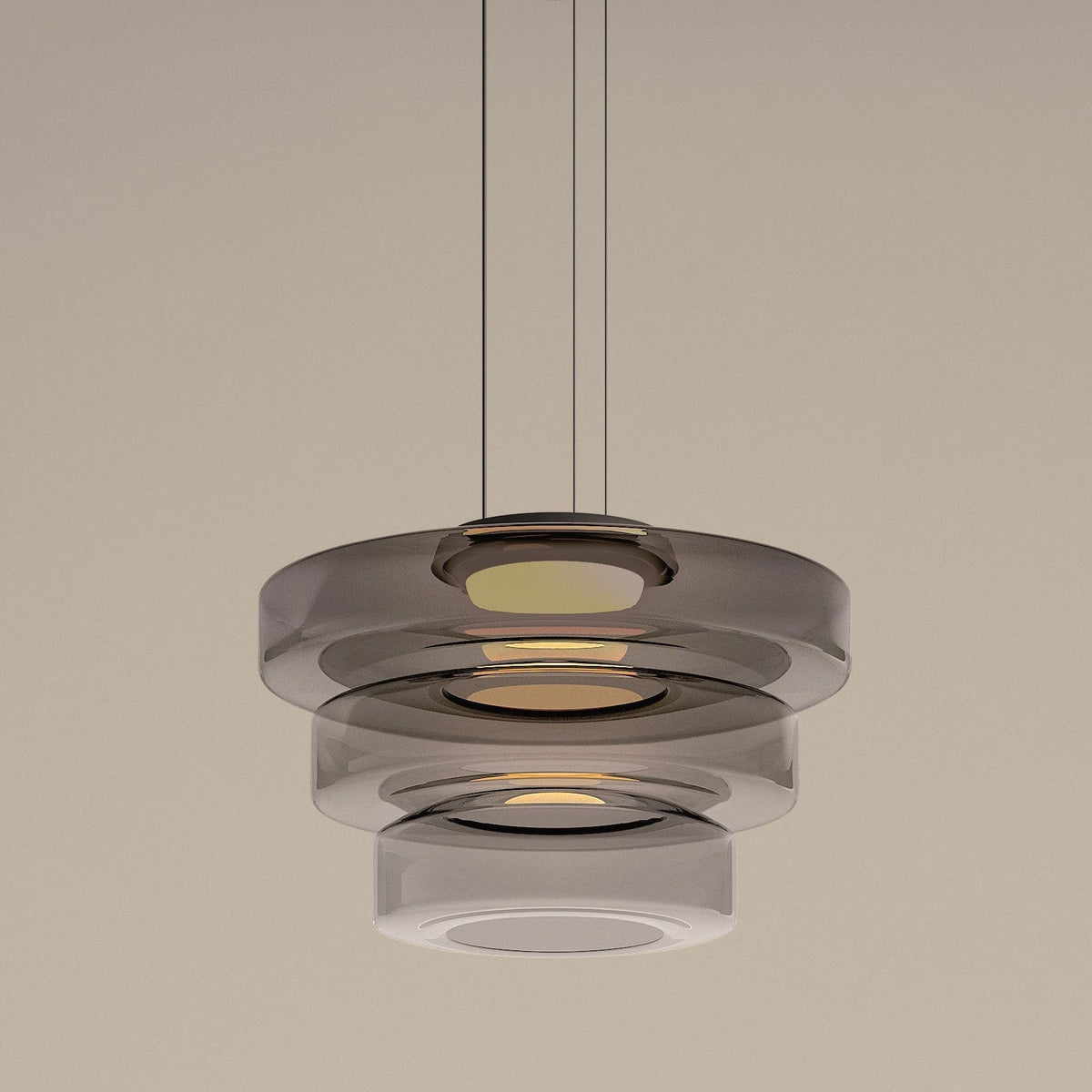 Lámpara colgante de vidrio LED, ámbar, verde y gris, varios niveles, salón, comedor y cocina, plafón moderno, ambiente Bauhaus | Sansoti