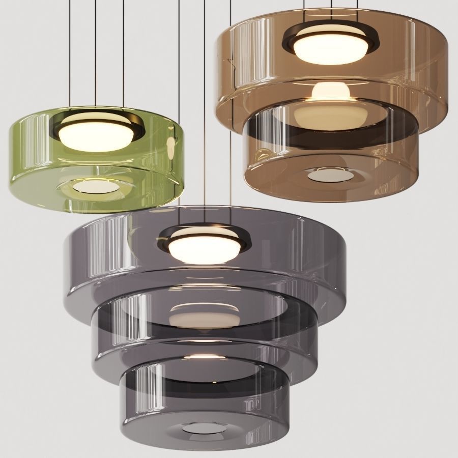 Lámpara colgante de vidrio LED, ámbar, verde y gris, varios niveles, salón, comedor y cocina, plafón moderno, ambiente Bauhaus | Sansoti
