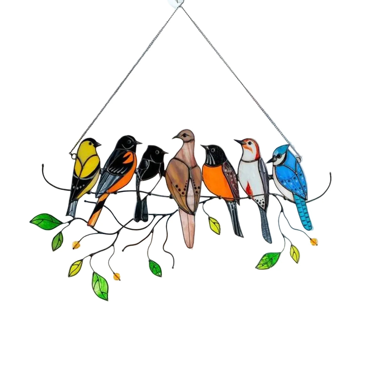 Decorative Bird Suncatcher in Stained Glass Style Multicolor | Window and Wall Decoration with 7 Birds 20.5 × 10.5 cm | Sansoti