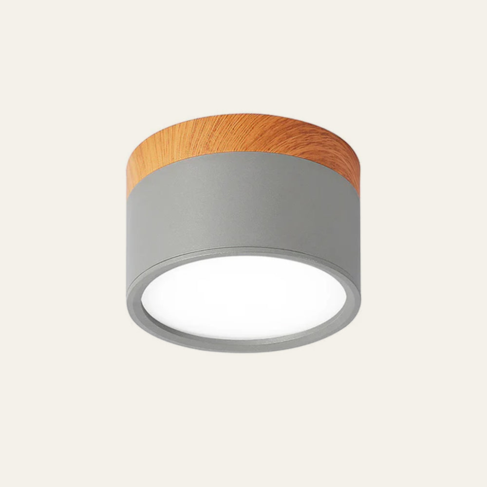 Plafonnier rond moderne en aluminium avec accents en bois et LED, éclairage scandinave pour entrée, salle à manger et salon | Sansoti