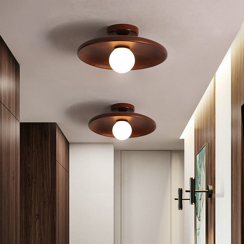 LED Deckenleuchte Holz 15cm G4 Warmes Licht Wohnzimmer Schlafzimmer Flur Holz Deckenleuchte Kompakt Rund Design | Sansoti