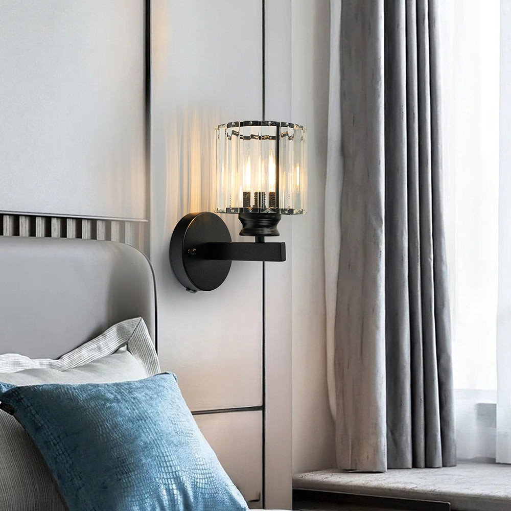 Wandleuchte Glas Metall Schwarz 24cm Wandleuchte Wohnzimmer Schlafzimmer Moderne Wandleuchte Transparenter Schirm Akzentbeleuchtung | Sansoti