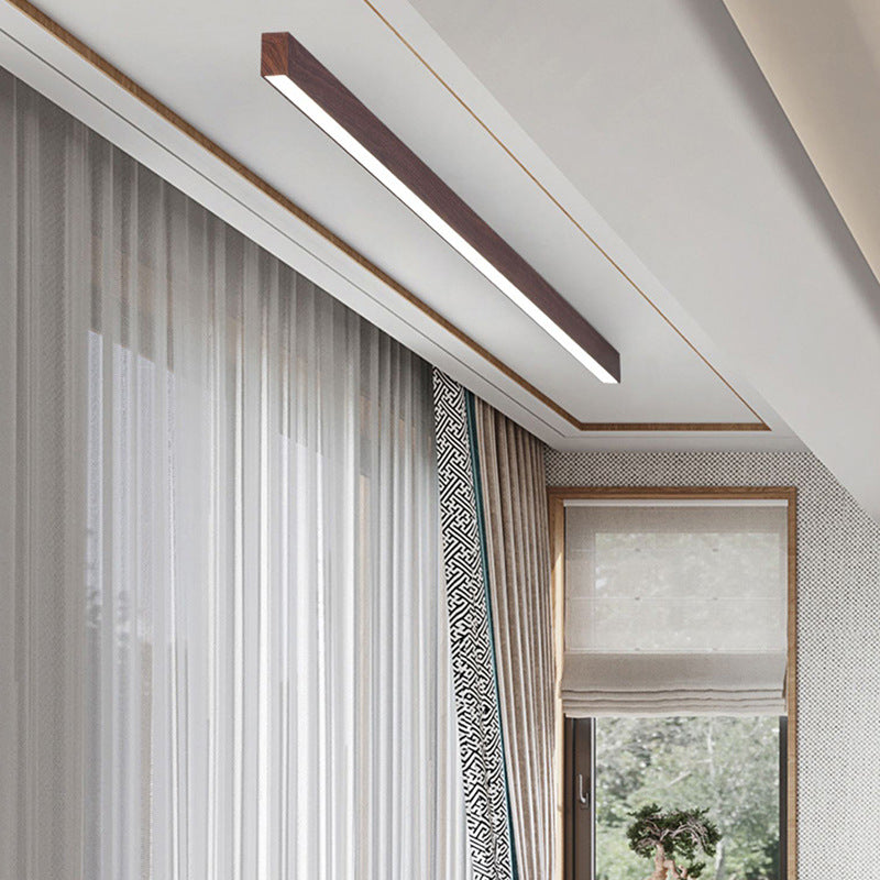 Plafonnier LED bois allongé aluminium Salon Chambre 60cm 100cm 120cm LED intégrée Lampe linéaire Plafonnier bois Japandi | Sansoti