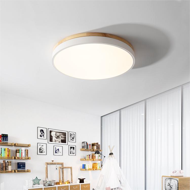 Plafonnier rond avec LED et bois naturel — Design scandinave avec fonction dimmer | Sansoti