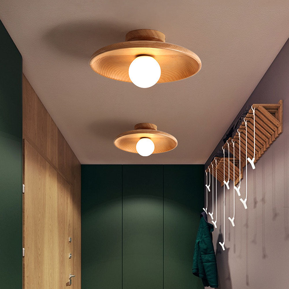 LED Deckenleuchte Holz 15cm G4 Warmes Licht Wohnzimmer Schlafzimmer Flur Holz Deckenleuchte Kompakt Rund Design | Sansoti