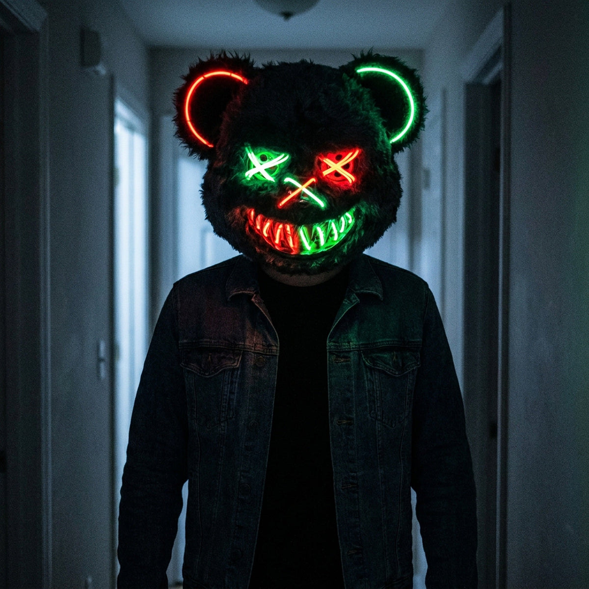 Glowing LED Neon Bear Rabbit Mask Horror Halloween Scary Party Costume Haunted House Party Decoration | Sansoti