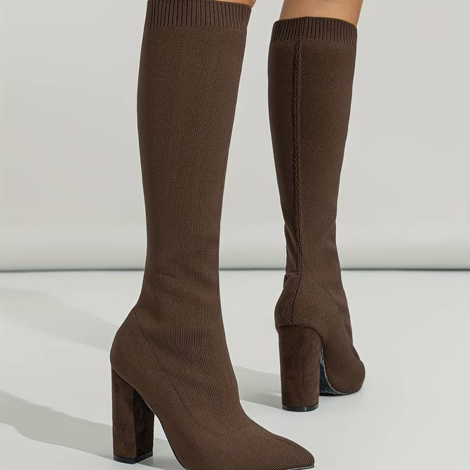 Kniehoge Laarzen met Blokhak en Puntige Neus voor Stijlvolle Dagelijkse Look Dames Elegante Herfst Winter | Sansoti