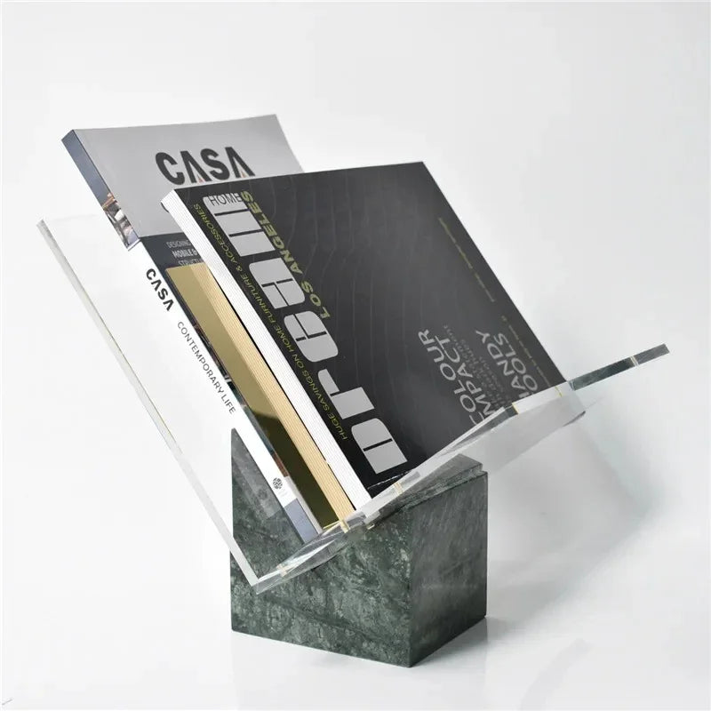 Revistero de mármol y acrílico, 27cm, organizador de escritorio, estantería de almacenamiento, moderno para oficina | Sansoti