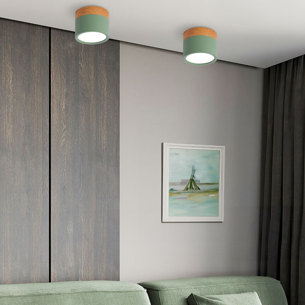 Plafonnier rond moderne en aluminium avec accents en bois et LED, éclairage scandinave pour entrée, salle à manger et salon | Sansoti