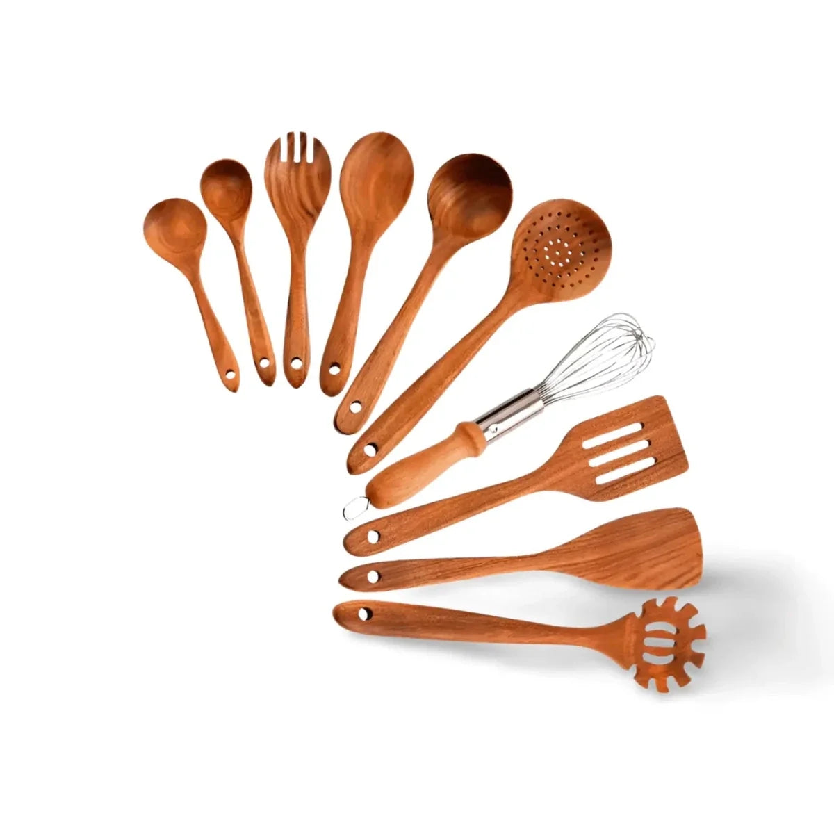 Küchenutensilien-Set aus Teakholz, 4- bis 10-teilig, langlebig, antihaftbeschichtungsfreundlich, handgefertigt, aus Holz, zum Kochen, Wenden, Löffeln und Servieren | Sansoti