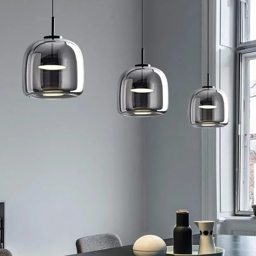 Lámpara colgante nórdica de vidrio LED, coñac y gris ahumado, estilo escandinavo | Sansoti