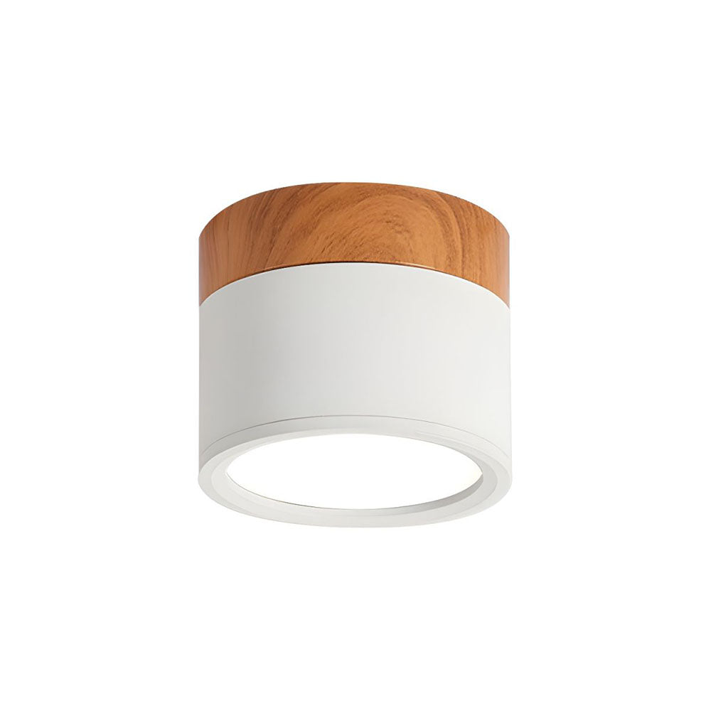 Plafonnier rond moderne en aluminium avec accents en bois et LED, éclairage scandinave pour entrée, salle à manger et salon | Sansoti