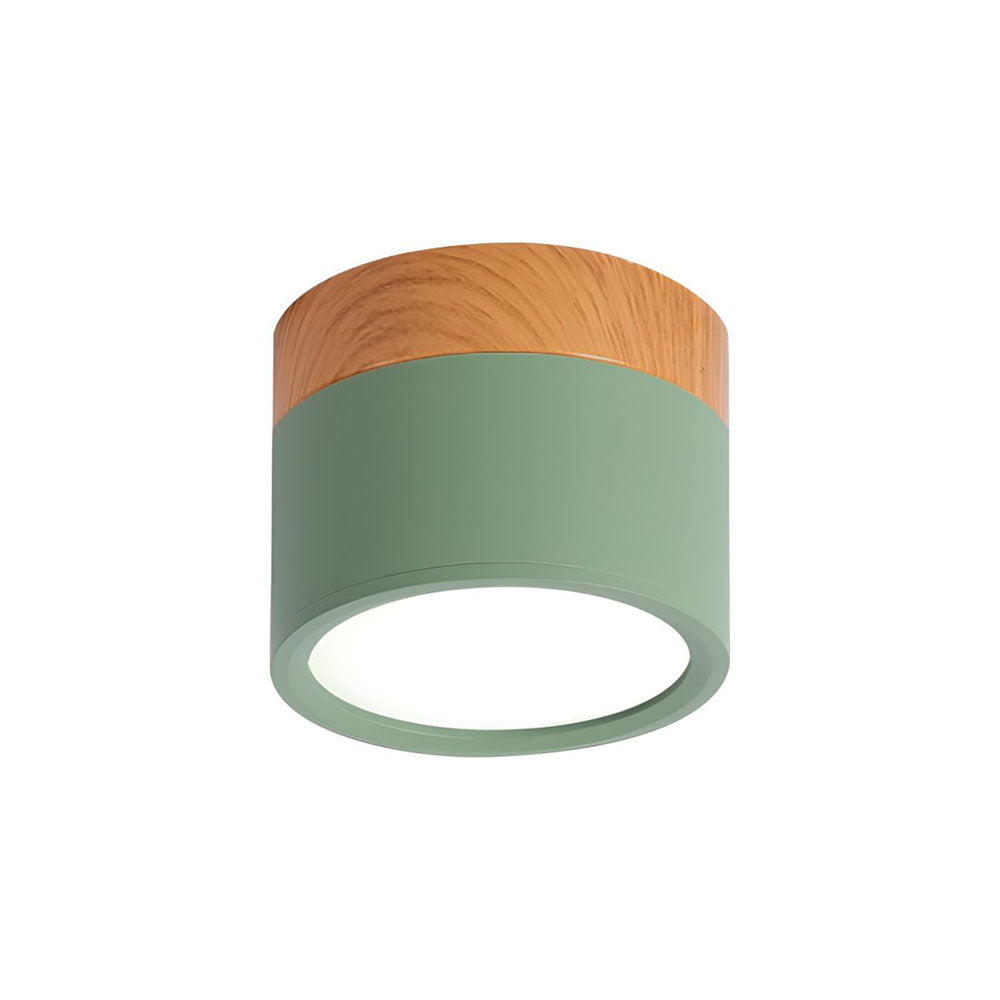 Plafonnier rond moderne en aluminium avec accents en bois et LED, éclairage scandinave pour entrée, salle à manger et salon | Sansoti