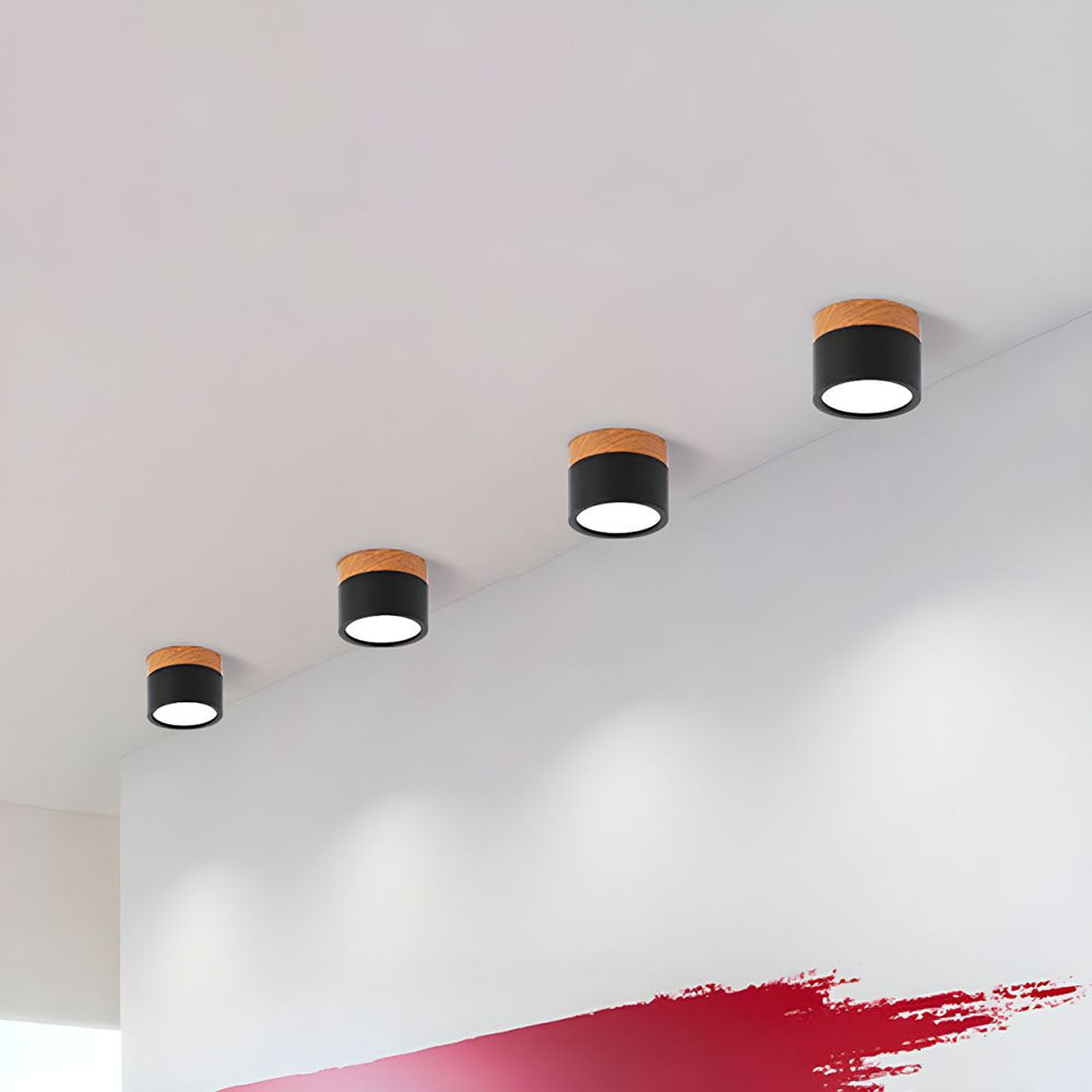 Plafonnier rond moderne en aluminium avec accents en bois et LED, éclairage scandinave pour entrée, salle à manger et salon | Sansoti
