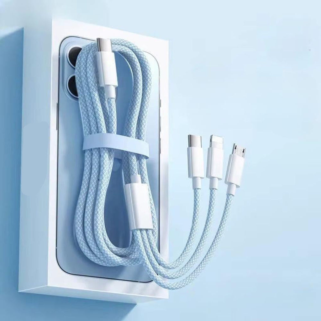 Kabel do ładowania 3 w 1 100W Lightning Micro-USB USB-C Szybkie ładowanie Transfer danych 480Mbps Pleciony Chowany | Sansoti