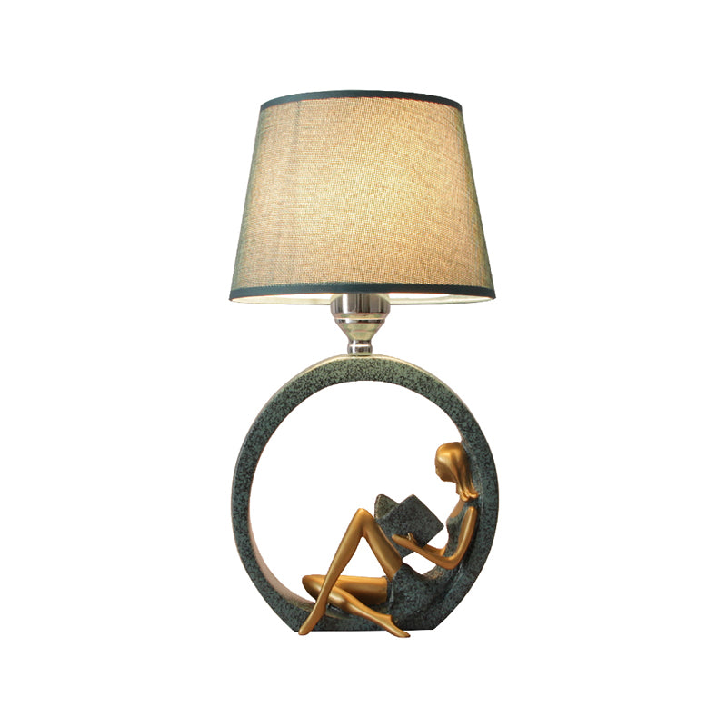 Reading lamp with Sculpture Reading Girl – Table lamp Resin & Fabric Blue – Ambient lighting Bedroom Desk Reading corner | Sansoti