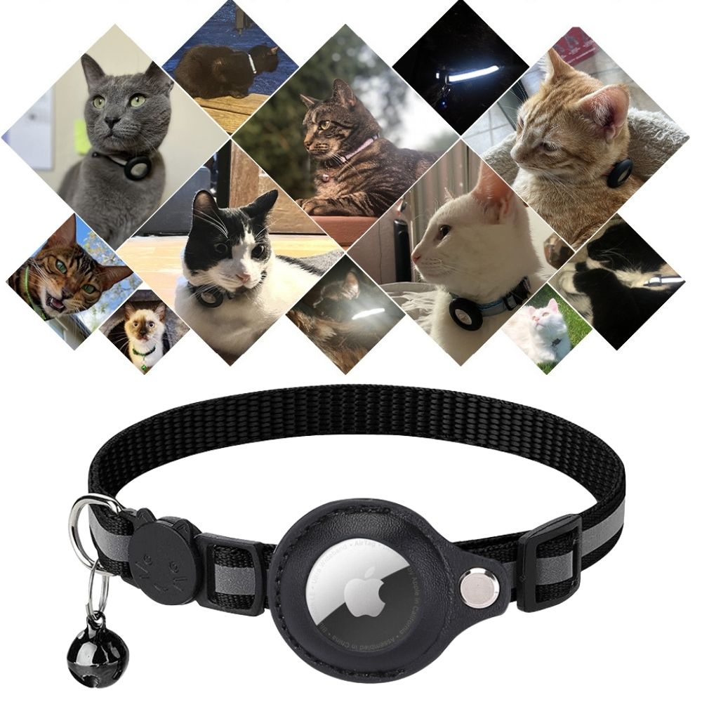 Safety Cat Collar with Reflective Stripes and Quick Release | GPS Tracker Holder | Sansoti