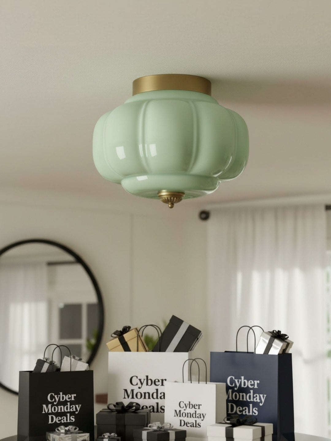 Retro Deckenlampe mit Milchglas-Schirm – Feine Semi-Flush-Mount-Beleuchtung für moderne Innenräume | Sansoti