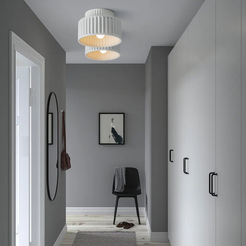Ceiling Lamp Ribbed Resin E27 White Compact Modern Interior Living Room Kitchen Bedroom Retro Design Ceiling Light | Sansoti