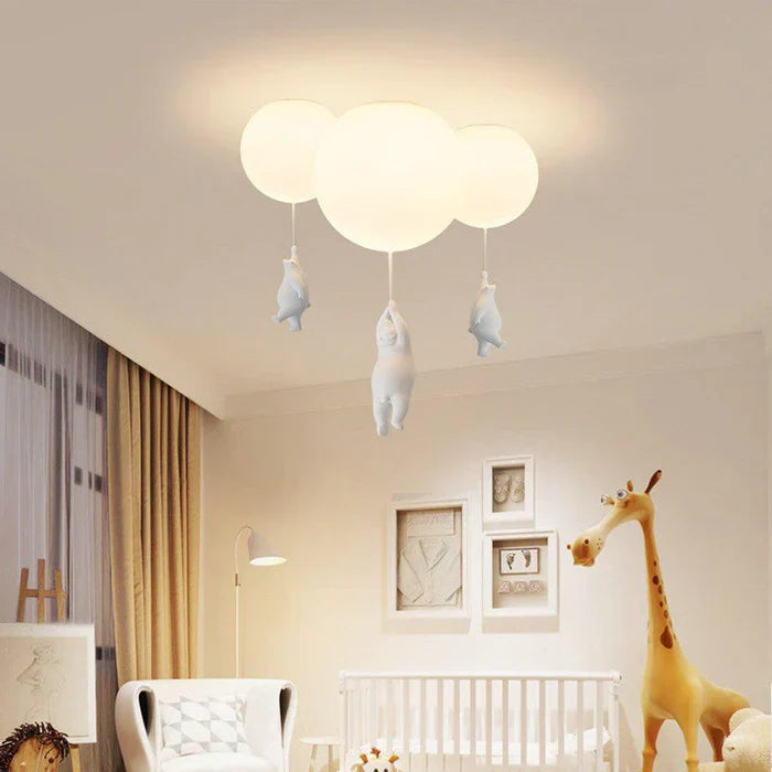 Lámpara colgante infantil con oso y globo, divertida lámpara de techo con luz led cálida para dormitorio y sala de estar | Sansoti