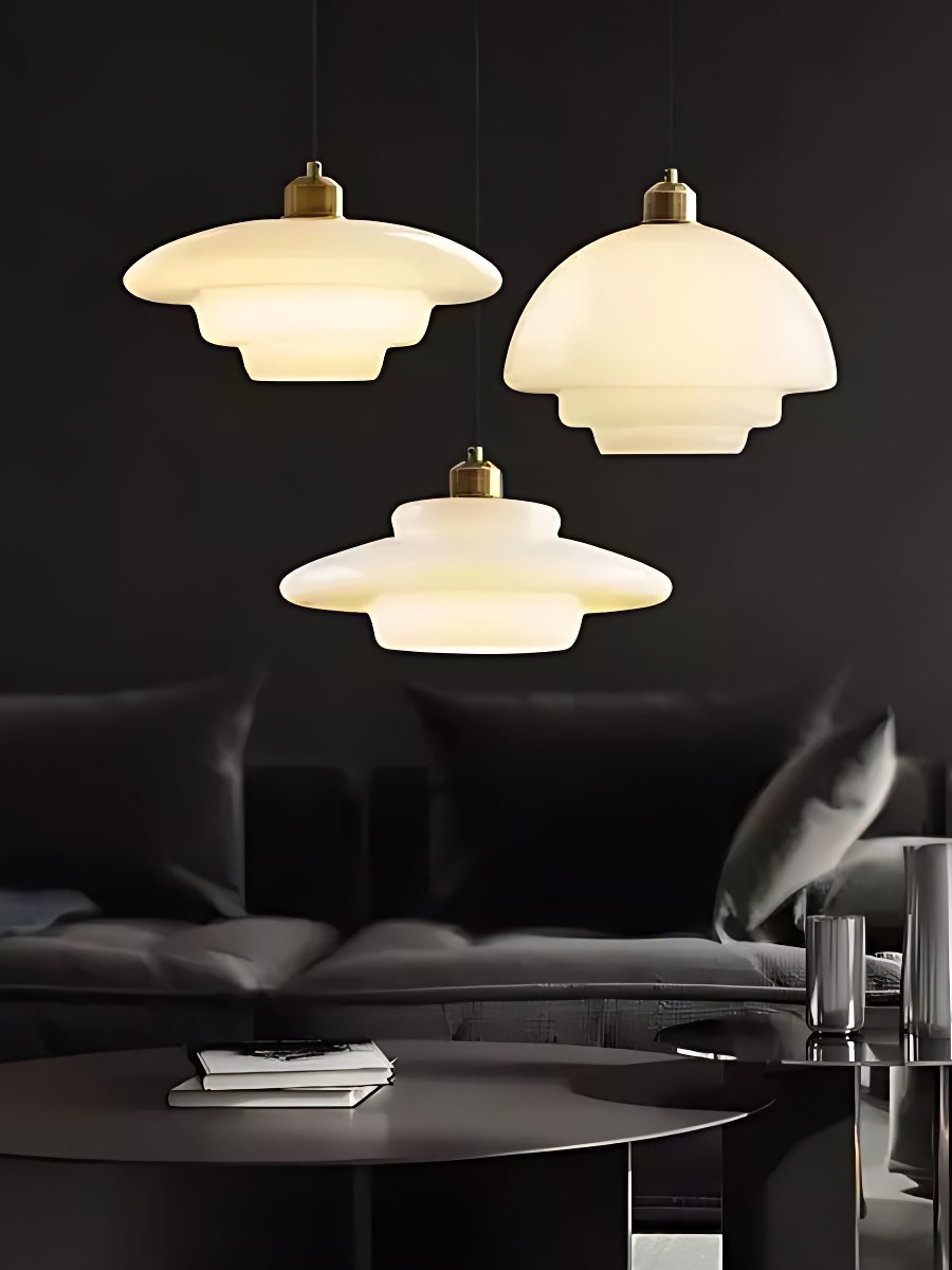 Glas-Hängeleuchte mit geschichtetem Design – milchweiß mattiertes Glas für Esszimmer und Wohnzimmer | Sansoti