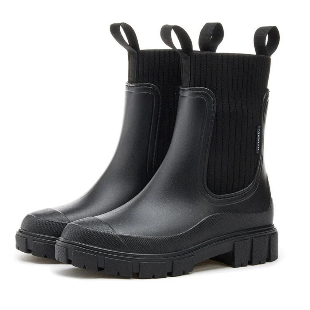 Botas de lluvia Chelsea repelentes al agua para mujer, con suela de goma antideslizante, sin cordones, hasta el tobillo, cómodas, para otoño e invierno | Sansoti