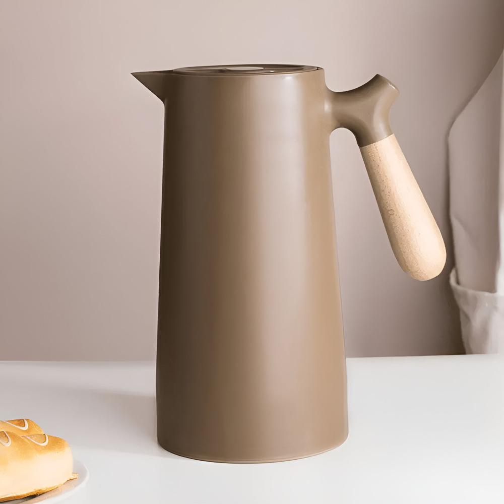 Isolierte Karaffe 1 Liter Holzgriff Doppelwandig Kaffeekaraffe Thermos Skandinavisches Design Grün Weiß Schwarz Rot Braun | Sansoti