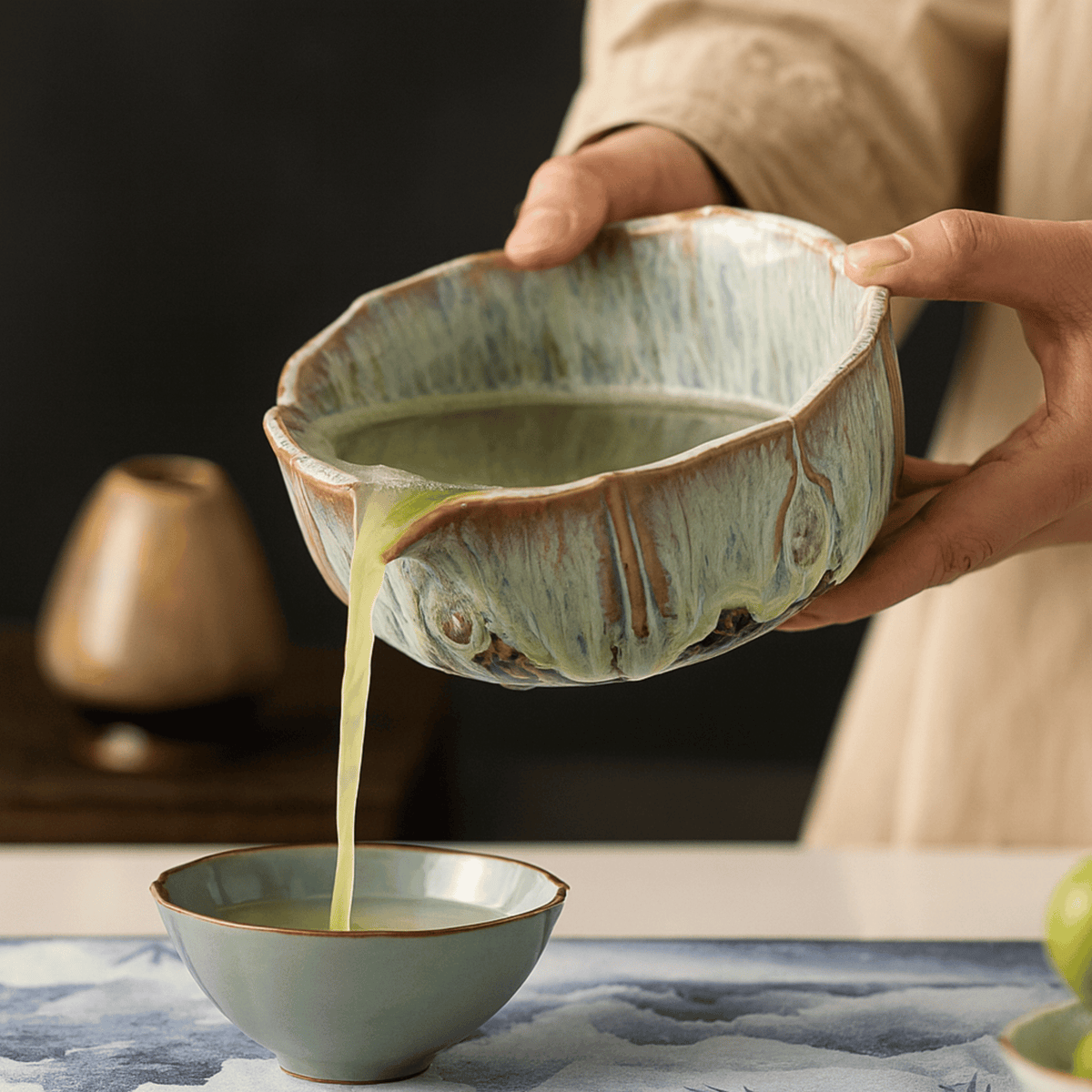 Matcha-Zeremonieset 8-teilig Keramik Bambusbesen Schale Sieb Löffel Teezeremonie Geschirr im japanischen Stil | Sansoti