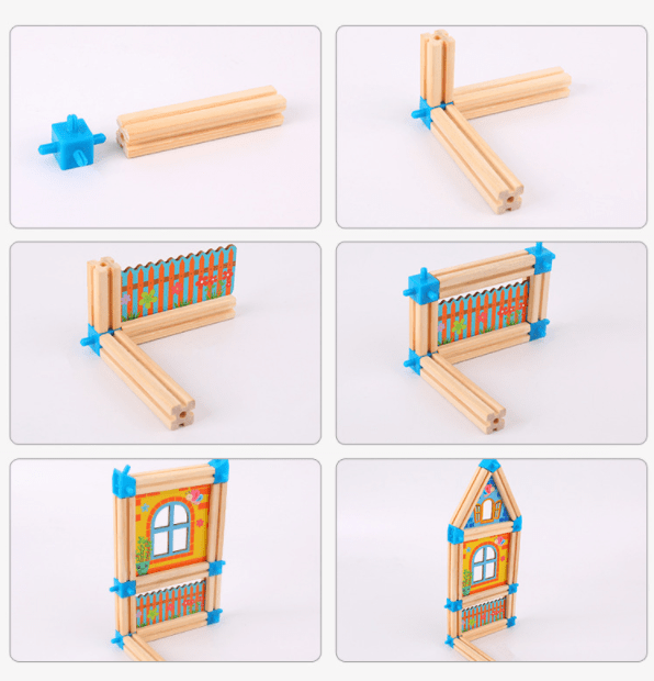 Wooden Dollhouse Building Set, DIY Children's Toy, 268–298 Pieces, Educational Creative Imaginative Play | Sansoti