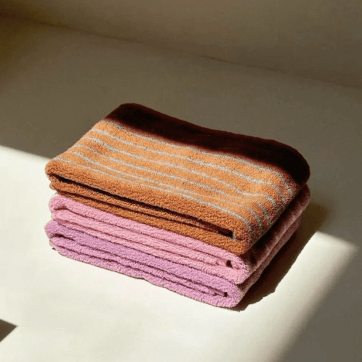 Serviette de toilette en coton à rayures, rouille et turquoise, 100 % coton, serviette de bain et serviette pour le visage | Sansoti