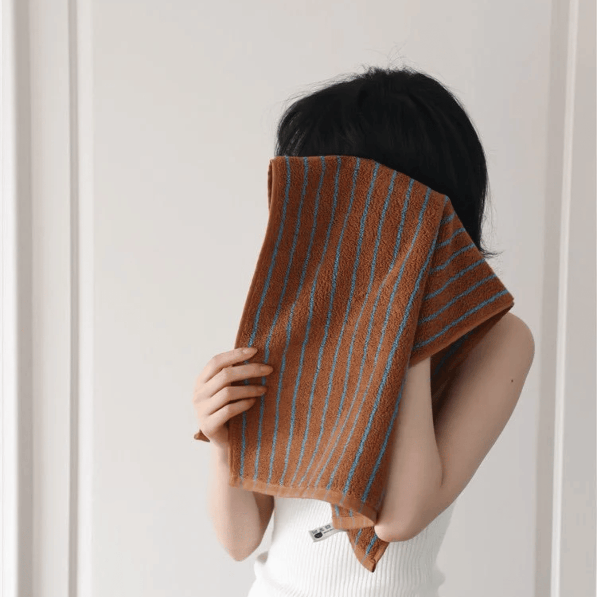 Serviette de toilette en coton à rayures, rouille et turquoise, 100 % coton, serviette de bain et serviette pour le visage | Sansoti