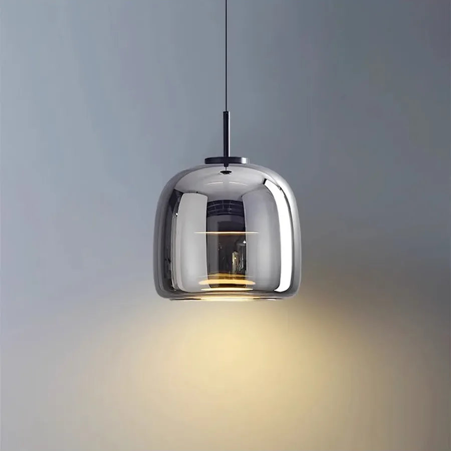 Lámpara colgante nórdica de vidrio LED, coñac y gris ahumado, estilo escandinavo | Sansoti