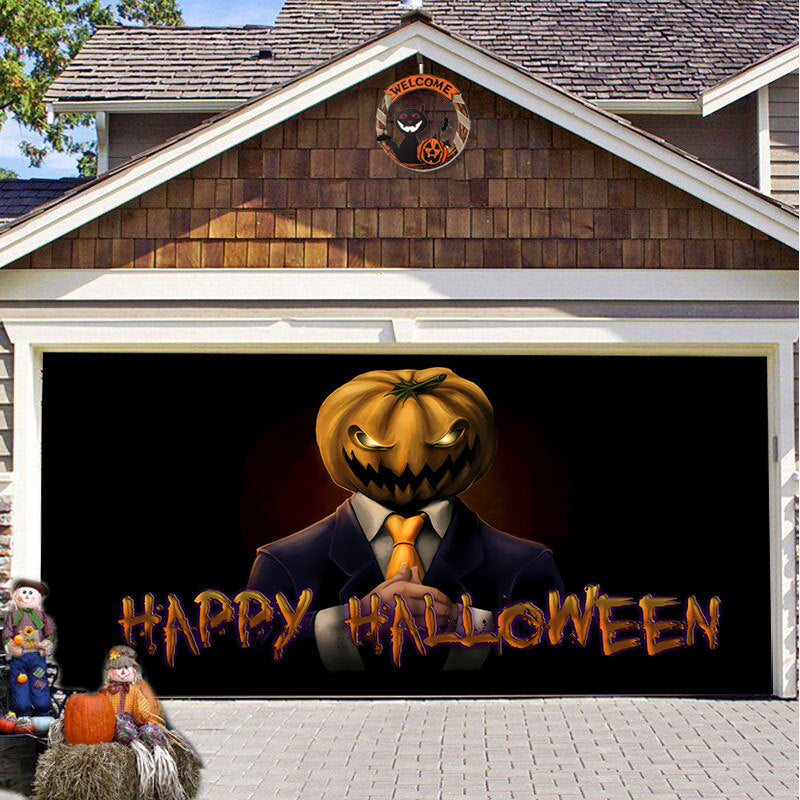 Halloween Garagentor Dekoration Gespenstischer Druck Schattenstoff Wiederverwendbar Horror Atmosphäre Stoff Wasserdicht Außen Partydekoration | Sansoti
