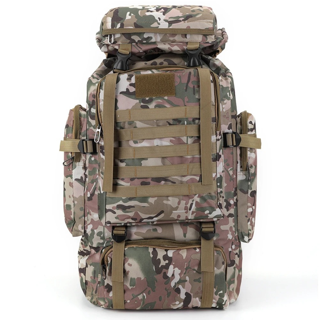 80-Liter Trekking Backpack with MOLLE System Ergonomic Outdoor Backpack Camouflage Khaki Black Hiking | Sansoti