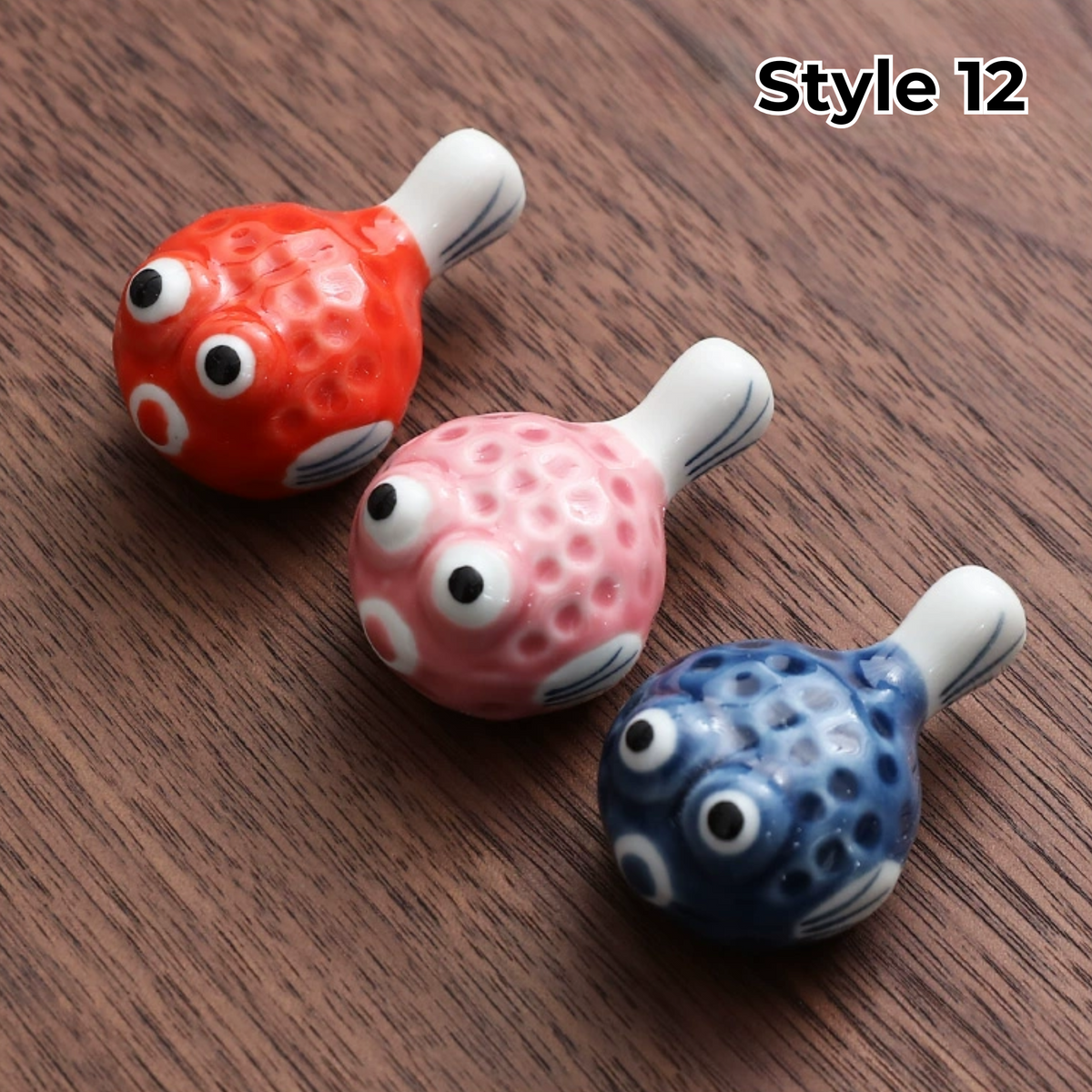 Ceramic Chopstick Rest with Animal and Fruit Motifs – Set of 3 | Sansoti