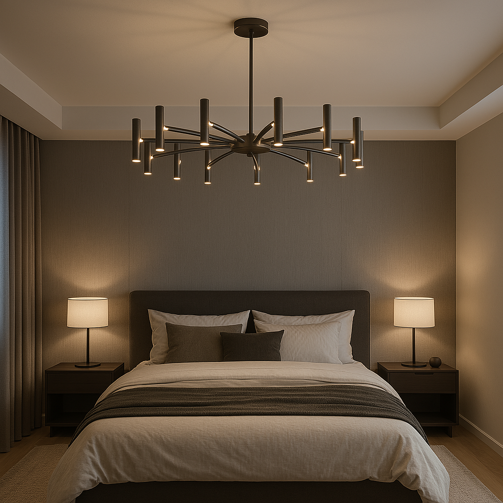 12-Head Contemporary Chandelier Ø100cm Black Wrought Iron Bedroom Living Room Modern LED Ceiling Lamp Designer Lighting | Sansoti