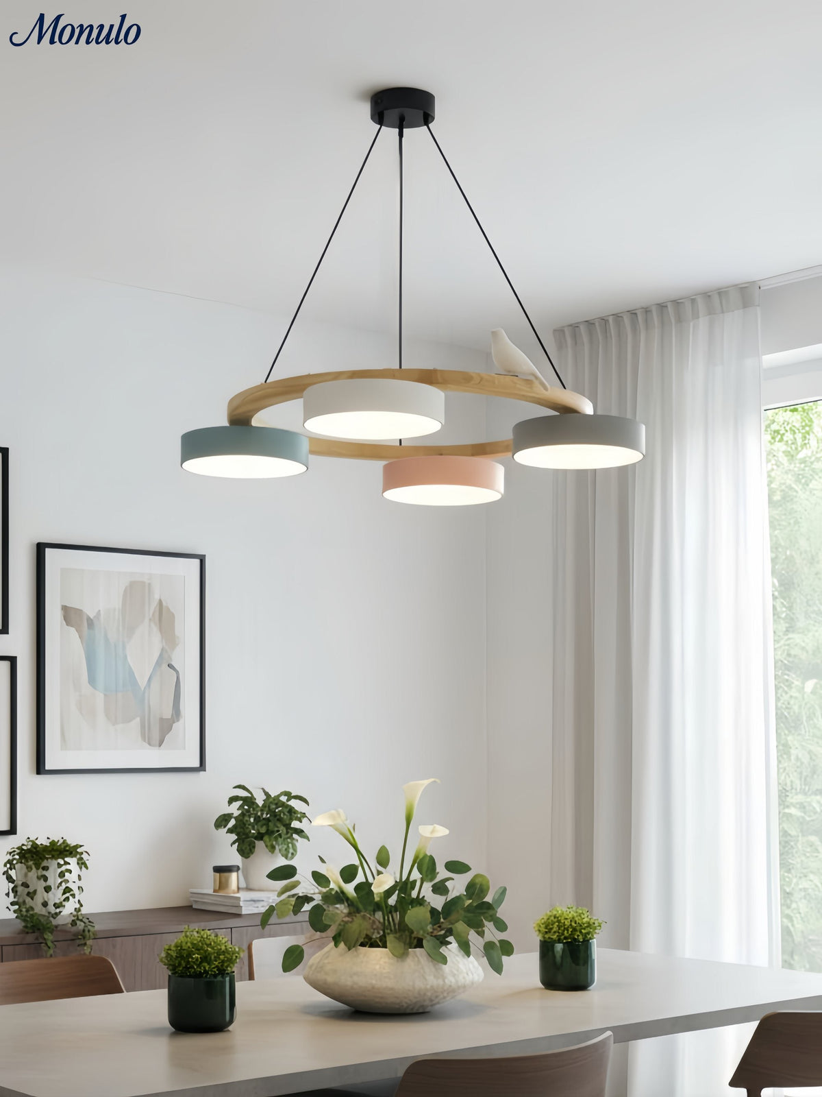 Decorative Bird Chandelier with Colored Circles for Dining Room and Living Room | Sansoti
