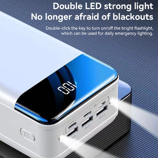 50,000 mAh power bank with fast charging, USB-C, and LED flashlight | Sansoti