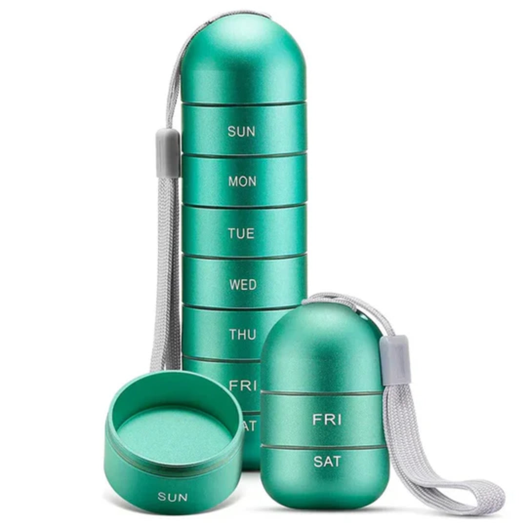7-Day Medicine Organizer, Aluminum Pill Case, Waterproof, Travel, Vitamin and Supplement Storage, Compact and Portable | Sansoti