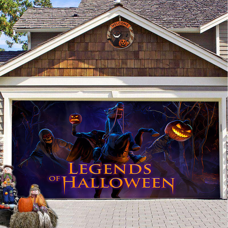 Halloween Garagentor Dekoration Gespenstischer Druck Schattenstoff Wiederverwendbar Horror Atmosphäre Stoff Wasserdicht Außen Partydekoration | Sansoti