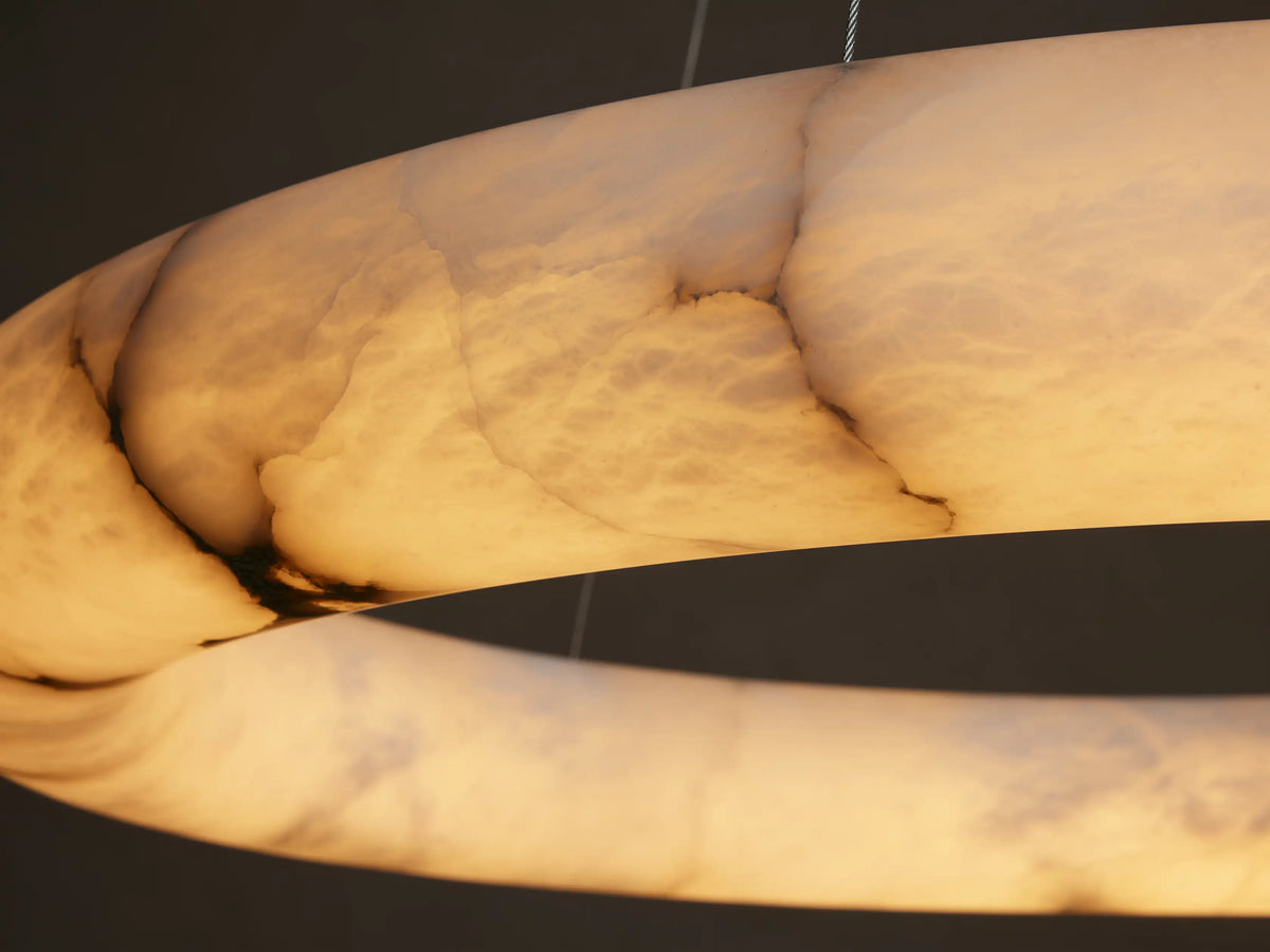 Round alabaster chandelier 91cm dimmable integrated LED pendant ceiling light modern design living room dining room | Sansoti