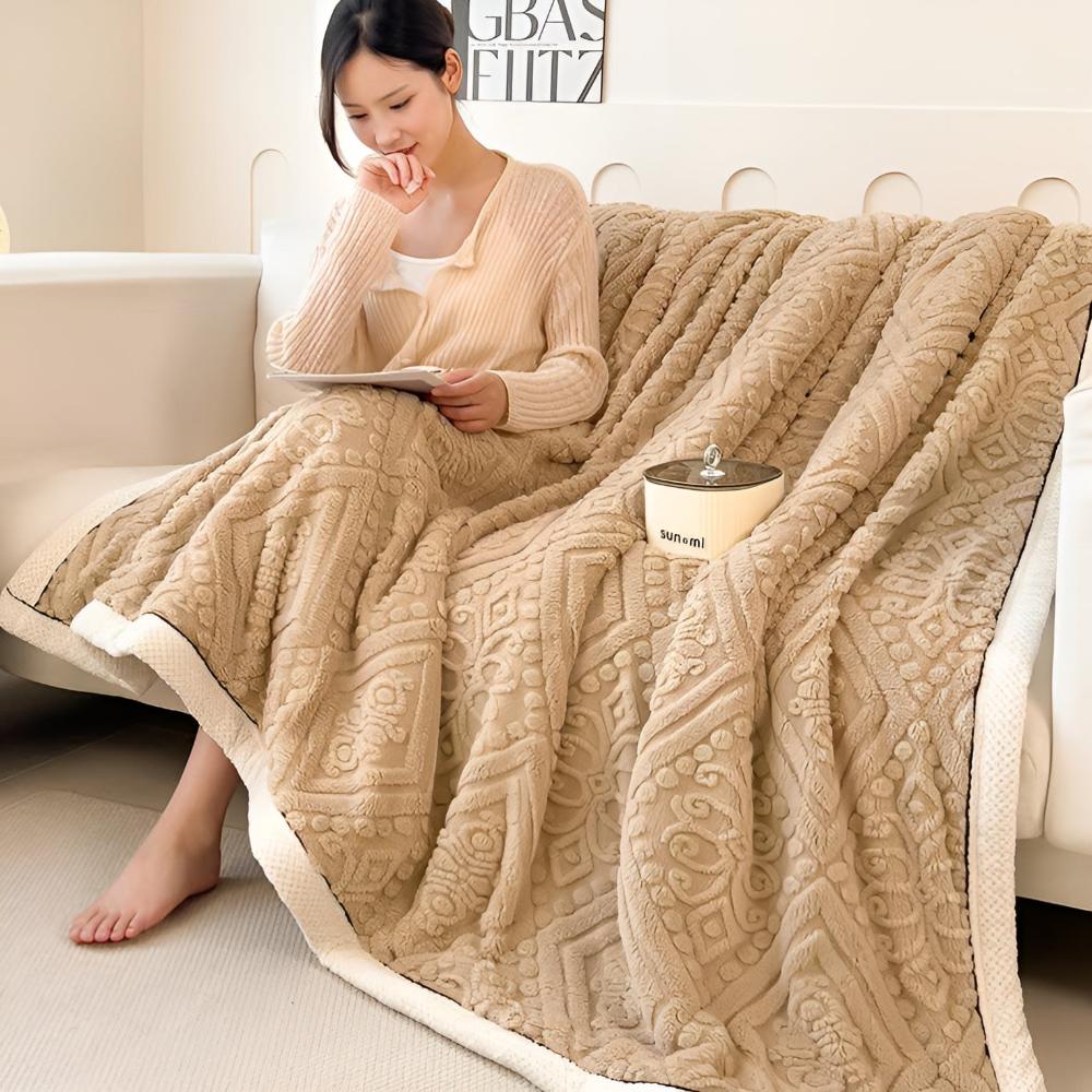 Doppelseitige Sherpa-Decke mit Mandala-Muster, 120-230 cm, besticktes Design, Schlafzimmer, Wohnzimmer | Sansoti