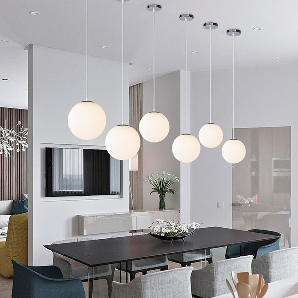 Pendant Lamp Glass Globe E27 White Dining Table Kitchen Living Room Modern Lighting Round Pendant Lamp Minimalist Interior | Sansoti