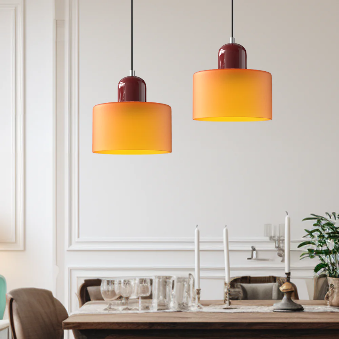 Suspension vintage en verre coloré et métal réglable, éclairage d’ambiance pour coin repas, plafonnier au design rétro | Sansoti