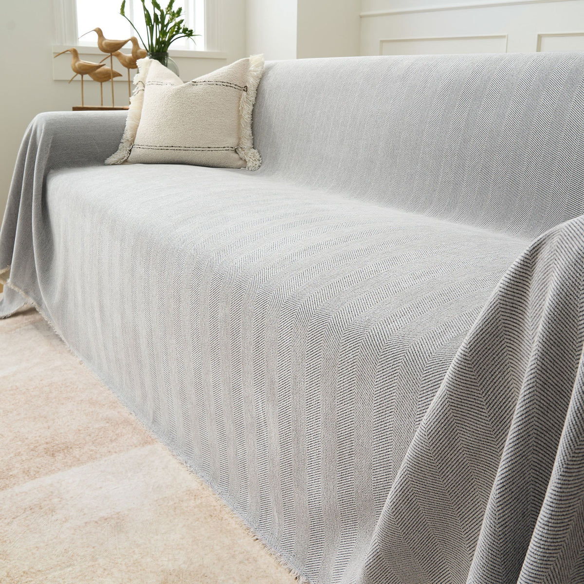 Herringbone Texture Sofa Cover Pet-Proof Water-Repellent Furniture Protection Textile Weave Sofa Cover | Sansoti
