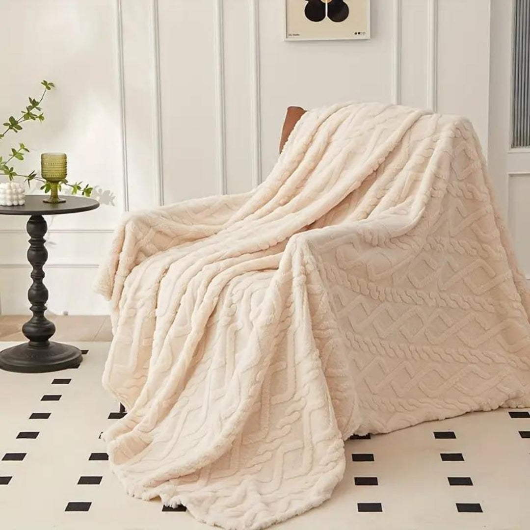 Clouds Plaid Fleece Blanket 3D Textured Knitted Four Seasons Cuddle Blanket Sofa Bed Ivory Beige Brown Black | Sansoti