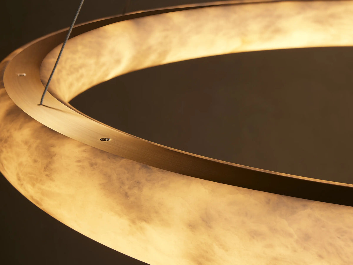 Round alabaster chandelier 91cm dimmable integrated LED pendant ceiling light modern design living room dining room | Sansoti
