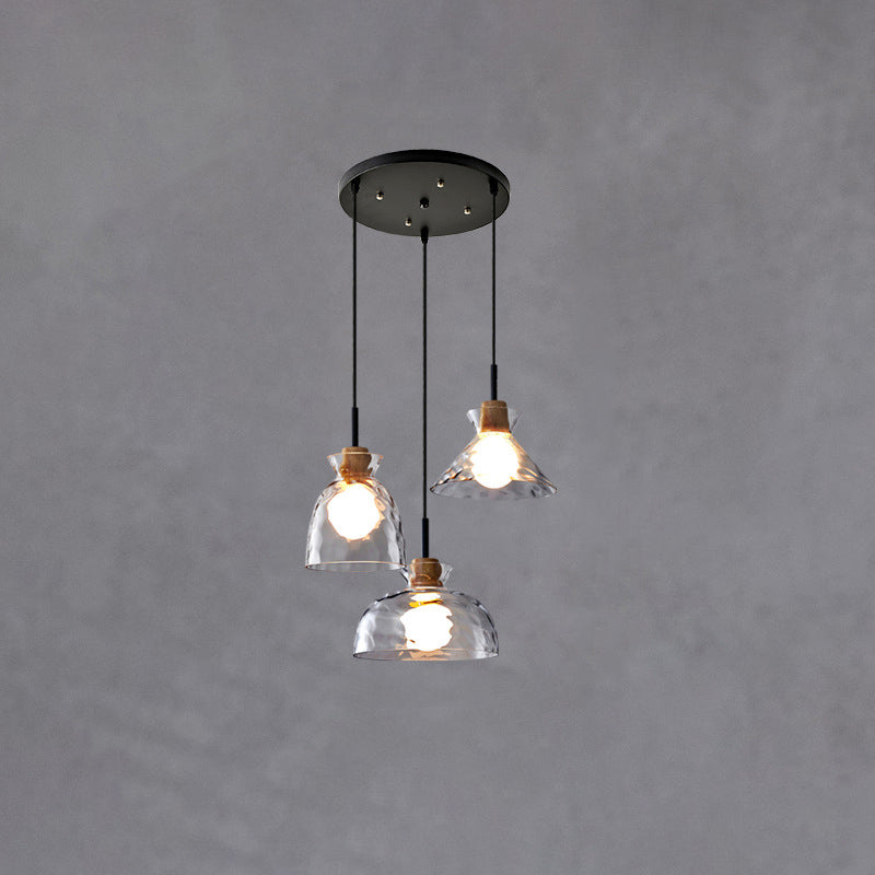 Suspension verre bois transparent E26 salon chambre salle à manger lampe pendante abat-jour en verre cloche cône bol industriel rétro | Sansoti