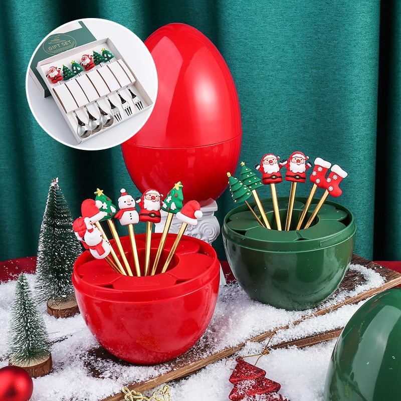 Festliches Weihnachtsbesteck-Set Löffel Gabel Edelstahl Gold Silber Weihnachtsessen Dekoratives Geschirr Tisch | Sansoti